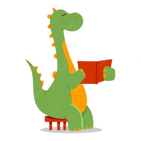 Dinosaur Reading A Book, Dinosaur Reading, Dino Clipart, Dinosaur Display, Reading Books Illustration, Reading Cartoon, Dinosaur Exhibition, Preschool Designs, Book Cartoon