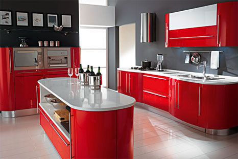 Kitchen Bright Kitchen Colors, Bright Room Colors, Red Kitchen Cabinets, Kitchen Color Trends, Design Interior Modern, Red And White Kitchen, Purple Kitchen, Decor Ikea, Kitchen Decor Themes