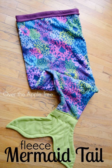 DIY Fleece Mermaid Tail Blanket, very inexpensive- by Over The Apple Tree Diy Mermaid Tail Blanket, Fleece Mermaid Tail Blanket, Mermaid Tail Blanket Pattern, Diy Mermaid Tail, Diy Mermaid, Crochet Mermaid Tail, Tree Projects, Easy Crafts To Sell, Trendy Sewing Projects