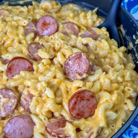 Spicy Sausage Mac And Cheese, Polish Sausage Mac And Cheese, Mac N Cheese With Sausage, Homemade Mac And Cheese With Sausage, Mac And Cheese And Sausage, Smoked Sausage Mac And Cheese, Sausage Mac And Cheese Recipe, Sausage Mac And Cheese, Firehouse Meals