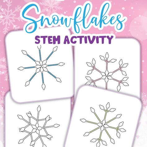 Q-Tip Snowflakes - STEM Activity Q Tips Snowflakes, Q Tip Snowflake Craft, Snowflake Stem Activities, Kindergarten Snowflake Art, Snowman Stem Activities For Kids, Stem Snowflakes, Q Tip Snowflakes, Winter Occupational Therapy Activities, Q Tip Crafts