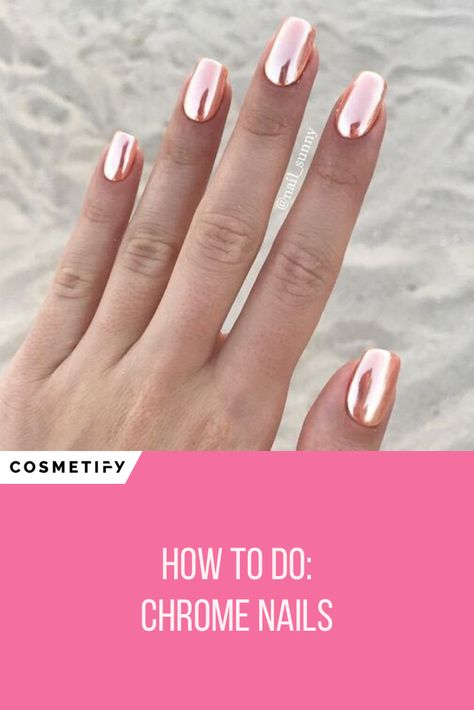 Chrome Builder Gel Nails, Diy Chrome Nails, How To Apply Chrome Powder To Nails, Shellac Nails At Home, Minimal Manicure, Ombre Chrome Nails, Chrome Manicure, White Chrome Nails, Gold Chrome Nails