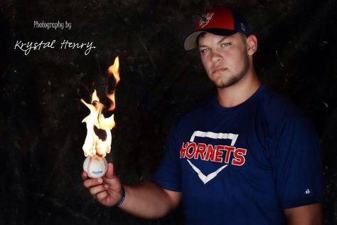 Photography by Krystal Henry  Senior Session Flaming baseball Fire Baseball Pics, Baseball On Fire Photoshoot, Baseball Pictures With Fire, Baseball Fire Pictures, Fire Pictures, Baseball Pics, 2025 Graduation, Senior Banner, Baseball Photography