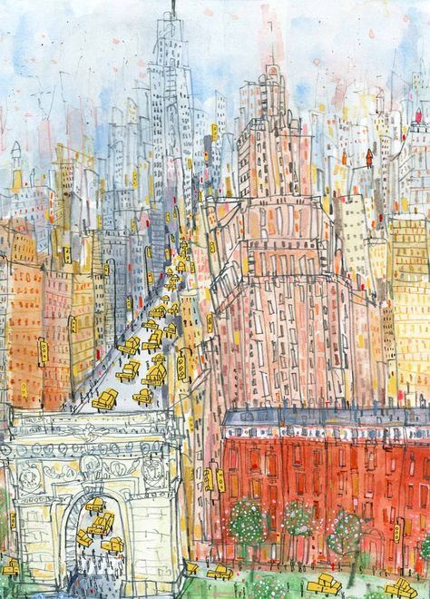 WASHINGTON SQUARE New York Print NYC Painting 11x14 Wall | Etsy Clare Caulfield Art, Park Sketch, Nyc Painting, Manhattan Park, Skyscrapers Architecture, New York Drawing, Paper Border, Nyc Print, New York Print