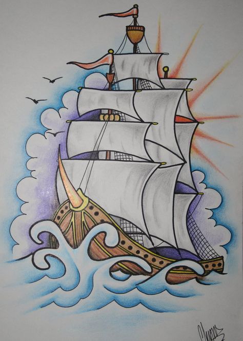 Ship Tattoo Design, Disney Drawings Sketches, Canvas For Beginners, Ship Tattoo, Beauty Art Drawings, Mandala Design Art, Doodle Art Designs, Art Drawings Sketches Creative, Art Drawings For Kids