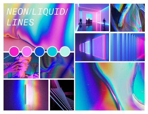 NEON LIQUID LINES moodboard Futuristic Moodboard Inspiration, Neon Moodboard Aesthetic, Neon Mood Board, Futuristic Portal, Neon Moodboard, Neon Pool Parties, Mood Board Layout, Circular Logo Design, Neon Noir