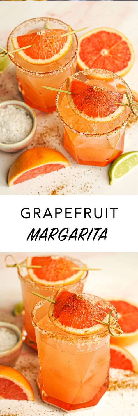 Spicy Grapefruit Margarita Recipe | The Edgy Veg Grapefruit Margarita Recipe, Grapefruit Margarita, Grapefruit Cocktail, Beverage Recipes, Vegan Mexican, 5 De Mayo, Easy Drinks, Margarita Recipe, Easy Cocktails