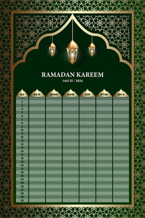 Ramadan holy month calendar schedule. Posters or banners for prayer, fasting and breaking the fast. Ramadan Counting Days, Fasting In Ramadan, Ramadan Fasting Tracker, Ramadan Daily Planner, Ramadan Digital Planner, Prayer And Fasting, Ramadan, Vector Art, Vector Free