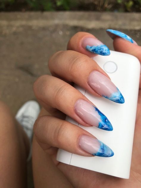 Wave Nails, Blue Nail Designs, Blue Nail, Acrylic Nails Coffin Short, Fire Nails, Classy Nails, Pretty Acrylic Nails, Chic Nails, French Tip Nails