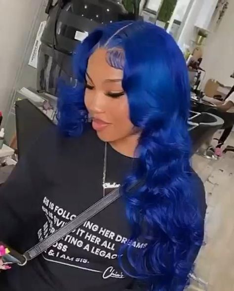 Royal Blue Frontal Wig, Royal Blue Wig Install, Royal Blue Wigs For Black Women, Royal Blue Hair Black Women, Royal Blue Lace Front Wig, Blue Wig Hairstyles, Blue Wig Install, Dark Blue Wig, Blueberry Hair