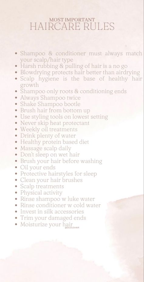 Basic Hair Care Tips, Hair Care Schedule Weekly, Hair Care Routine To Get Thick Hair, Haircare Routine For Hair Growth, Tips To Have Healthy Hair, Haircare Routine Tips, Healthy Hair Wash Routine, Hair Care List, How To Take Better Care Of Your Hair