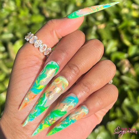 obsessed with this marble 🥰🩵🧡💛💚 Orange Marble, Aqua And Green, Vacay Mode, Nails Done, Nail Ring, Blue Green Orange, Nail Buffer, Cuticle Pusher, Summer Blue