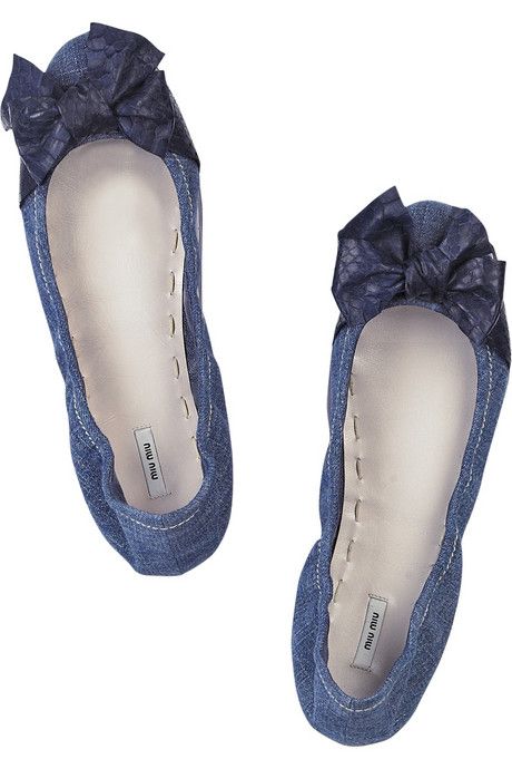 #Denim Ballerinas by MiuMiu  Flat Shoes #new #Flat  #Shoes #nice #fashion  www.2dayslook.com Miumiu Flat, Denim Flats, Nice Fashion, Cute Flats, Recycle Jeans, Denim Day, Women Flats, Recycled Denim, Ballerina Shoes