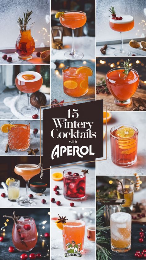 "Warm up your holidays with these 15 delightful winter cocktails featuring Aperol! Discover cozy recipes that elevate your festive gatherings, including the classic Aperol Spritz and innovative hot Aperol variations. Perfect for a Christmas cocktail party or a cocktail for a crowd, these winter Aperol spritz recipes will impress your guests. Don’t miss out on deep-fried turkey recipes that pair beautifully with your favorite spritz cocktail. Cheers to a season of warmth and celebration!" Cranberry Aperol Cocktail, Aperol Spritz Recipe Cocktails, Aperol Holiday Cocktails, Christmas Aperol Cocktails, Apple Cider Aperol Spritz Recipes, Christmas Hugo Spritz, Aperol Vodka Cocktail, Cocktail With Aperol, Aperol Spritz Ice Cubes