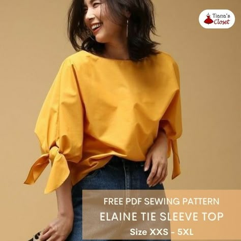 Elaine tie sleeve top – free PDF sewing pattern – Tiana's Closet Paper To Print, Japanese Sewing Patterns, Sewing Tops, Japanese Sewing, Free Pdf Sewing Patterns, Free Sewing Pattern, Save The Earth, Top Sewing Pattern, Hp Laptop