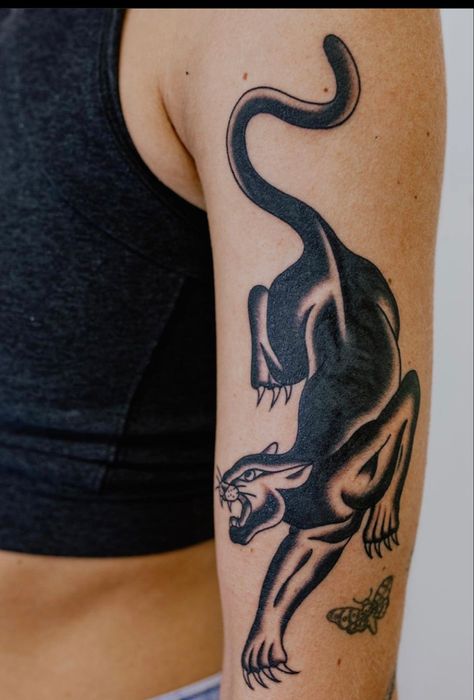 Full Body Panther Tattoo, Female Black Panther Tattoo, Panther Arm Tattoos For Women, Love Panther Tattoo, Feminine Panther Tattoo, Black Panther Party Tattoo, Japanese Panther Tattoo, Panther Back Tattoo, Traditional Black Panther Tattoo