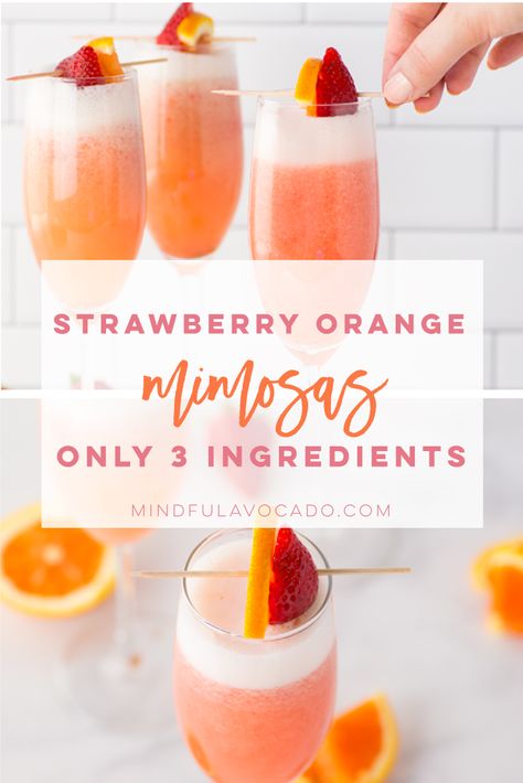 Strawberry Orange Mimosa, Strawberry Mimosa Recipe, Classic Mimosa, Orange Mimosa, Strawberry Mimosa, Mimosa Recipe, Girls Brunch, Brunch Drinks, Delicious Drink Recipes