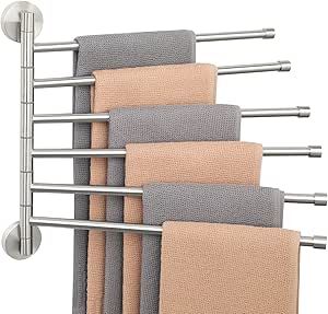 Alise Swing Out Towel Rack,Folding Hand Towel Bar 6 Bars Arm Towel Holder Towel Hanger for Bathroom Wall Mount,Space Saving Towel Rail,GDL8006-LS SUS304 Stainless Steel Brushed Nickel Swivel Towel Rack, Hand Towel Bar, Towel Hangers For Bathroom, Bathroom Towel Decor, Towel Decor, Drying Rack Laundry, Storage Closet Organization, Clothes Drying Racks, Towel Hanger