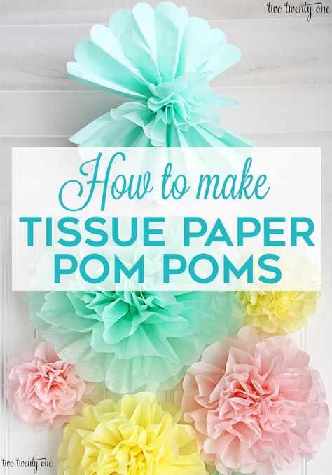 Tissue Paper Poms, Tissue Paper Decorations, Paper Pom Pom, Tissue Paper Crafts, Crafts For Teens To Make, Tissue Paper Pom Poms, Paper Pom Poms, Tissue Paper Flowers, Paper Flowers Diy