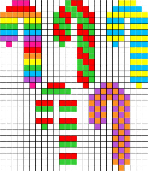 Candy Canes Perler Bead Pattern / Bead Sprite Candy Cane Pixel Art, Perler Bead Patterns Christmas Ornaments, Candy Cane Perler Bead Patterns, Christmas Ornaments Perler Beads, Christmas Perler Bead Patterns, Christmas Ornament Perler Beads, Perler Beads Ideas, Christmas Perler Beads, Modele Pixel Art