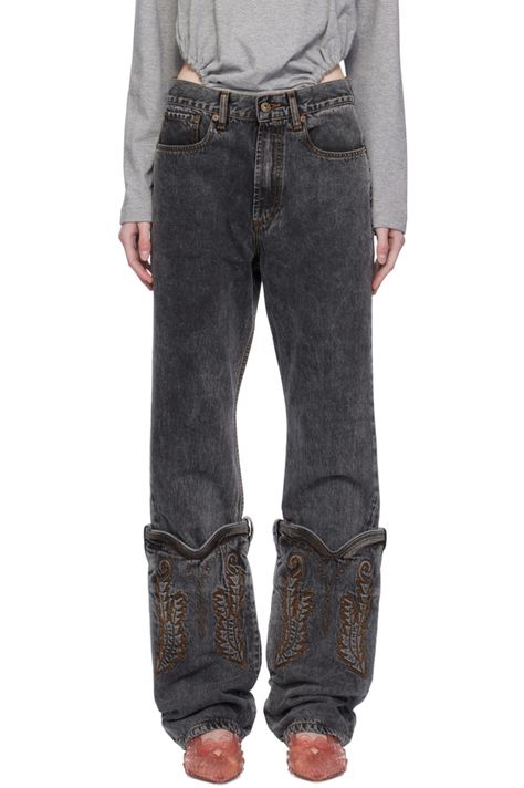 Y/Project: Black Mini Cowboy Jeans | SSENSE Canada Y Project Cowboy Jeans, Y Project Jeans, Moving To La, Mini Cowboy, Cut Out Jeans, Cowboy Carter, Cowboy Jeans, Cowboy Like Me, Western Bedroom