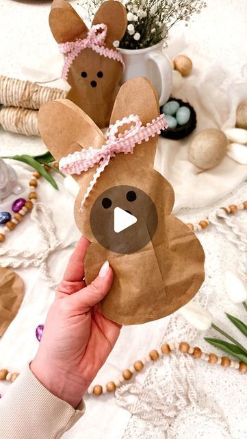 Alicia Luchini | Down Rosemary Road on Instagram: "DIY BUNNY BAGS 2.0 ~ The Girly Sweet “Peep” version Looking for something different? SAVE & MAKE these!  These bags are seriously the CUTEST!! Who doesn’t love how cute the bunny peeps are??? Why not Turn it into a treat bag. SO EASY AND FUN! 🩷🐰  What I did⬇️  Print out a bunny peep template or make your own stencil to trace. Trace it onto paper bags. Cut it out. I ran hot glue around the EDGES of the bunny body. I didn’t put any glue around the head! Draw an eyes and a nose with a sharpie. Fold both ears over. At the middle crease cut a line on each ear. Unfold and fill with a few treats. Run a ribbon through starting with the back and tie a cute bow to close your bag! Enjoy!!!💗✨  LIKE, SAVE, SHARE, AND FOLLOW ME @downrosemaryroad for Easter Basket Decoration, Easter Bunny Paper Bags, Paper Bag Bunnies, Bunny Paper Bag, Easter Bags For Kids, Paper Bag Bunny Craft, Paper Bag Bunny, Bunny Bags For Easter, Diy Easter Bags