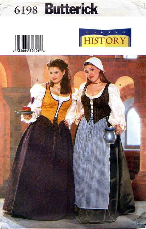 Butterick 6198 Servant Barmaid Historical Costumes 1999 Medieval Dress Pattern, Wench Costume, Summer Sewing Patterns, Maxi Dress For Summer, Wedding Maxi Dress, Celtic Dress, Celtic Clothing, Cute Dress Summer, Renn Faire