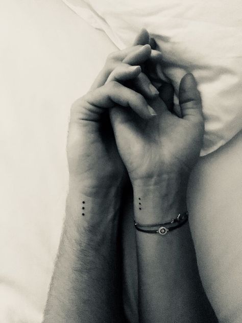 love's touch Anniversary Tattoo Ideas Marriage, Dot Tattoo Meaning, 3 Dot Tattoo, Partner Tattoo, Partner Tattoos, Diy Tattoo Permanent, Small Couple Tattoos, Relationship Tattoos, Tattoos Love