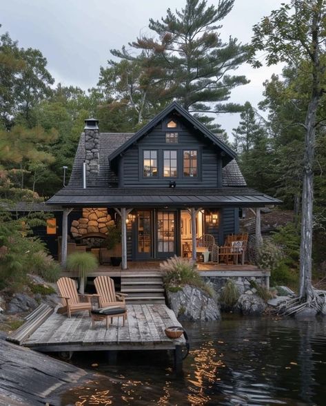 House Cabin Style, Log Cabin Tiny House, Cabin Aesthetic, Small Log Cabin, Cabin Tiny House, House Cabin, Lake House Plans, Dream Cottage, Lake Cottage