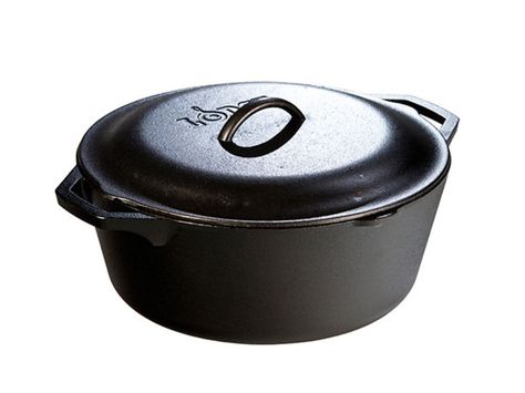 Lodge 7 Quart Cast Iron Dutch Oven | Making bread the Bien Cuit way requires preheating a Dutch oven in high heat, then dropping to a lower temperature. Such an important task requires a trusty workhorse, like Lodge Brand cast iron ware that provides consistent results with its thickness, large size, and vibration-tapering lid. “It’s the only one that doesn’t scorch the bottom of the bread,” Golper says. Lodge Dutch Oven, Blacksmithing Ideas, Dutch Oven Camping, Lodge Cast Iron, Cooking For A Crowd, Cast Iron Dutch Oven, Induction Cooktop, Cast Iron Cookware, Cooking Inspiration