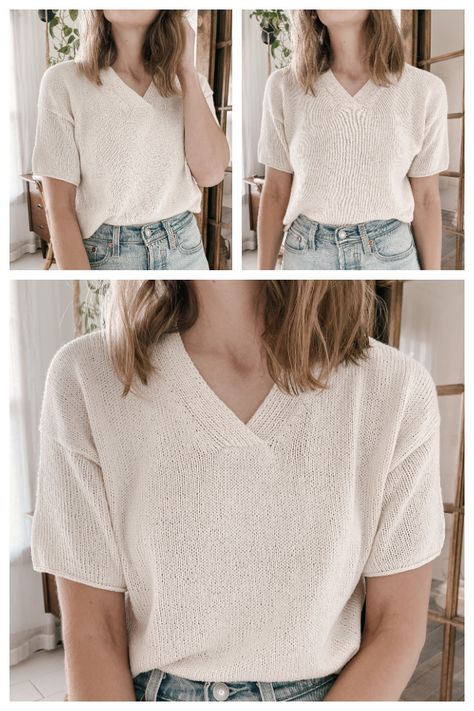 Moon Set Tee Knitting Pattern - Knitting Pattern Beginner Knit Top Pattern, Free Knit Tee Pattern, Free Knit Tshirt Pattern, Knitting Tshirt Pattern, Knitted Shirt Pattern Free, Knitting T Shirt, Silk Yarn Knitting Patterns, Knitting Inspiration Summer, Knit Summer Sweater Pattern