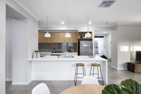 Burbank Display Home: Kooyong 239. Arcadia Estate, Officer. Burbank Homes, Family Area, Lounge Room, House Inspo, New Builds, House Ideas, Breakfast Bar, Kitchens, Home Kitchens