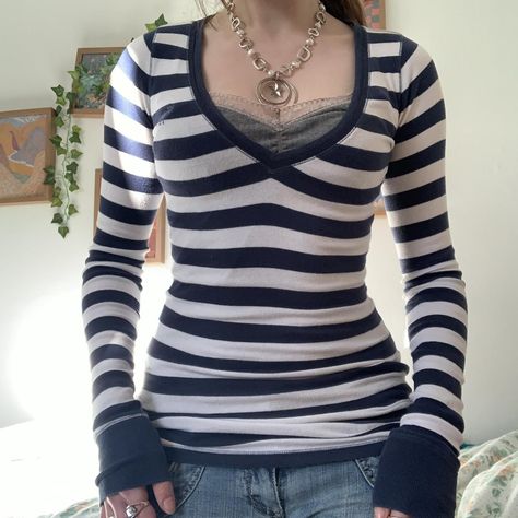 •navy & white abercrombie & fitch vintage scoop neck... - Depop Stripe Outfits, Fashion Hair Accessories, Fashion Classy, Navy And White, I Dress, Scoop Neck, Satin, Cool Outfits, Outfit Inspo