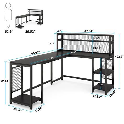 17 Stories Bodmin 66.92'' Desk & Reviews | Wayfair L Shaped Desk Metal, Pc Desks, Meja Industrial, Wood And Metal Desk, Craft Tables, Large Computer Desk, Modern Home Office Desk, Table Computer, Setup Gamer