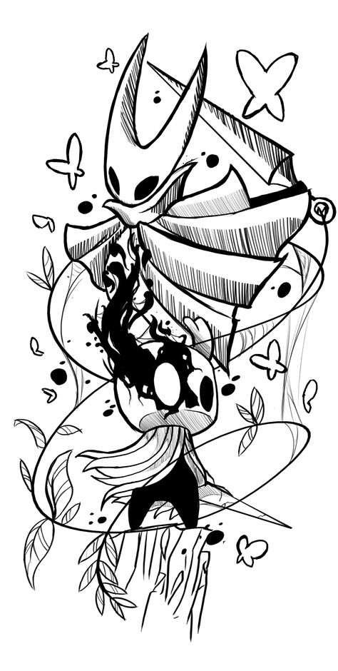 Hollow Knight Tatto / Hornet Tatuagem Hollow Knight, Hollow Knight Drawing, Quirrel Hollow Knight, Hornet Tattoo, Hollow Knight Wallpaper, Hollow Knight Art, Hornet Hollow Knight, Hollow Knight Fanart, Haunted House Drawing