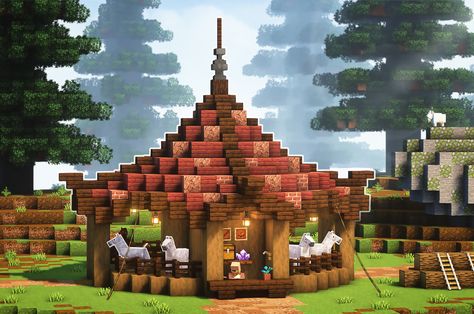 a minecraft tutorial Horse House Minecraft Ideas, Minecraft Fantasy Horse Stable, Dome Building Minecraft, Big Horse Stable Minecraft, Minecraft Stable Design, Fair Minecraft Builds, Minecraft Silo Ideas, Horse Minecraft Stables, Cute Barn Minecraft