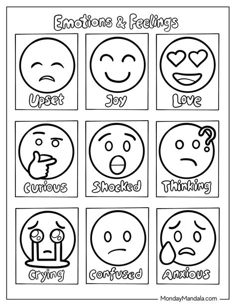 20 Emoji Coloring Pages (Free PDF Printables) Social Emotional Coloring Pages, Sel Coloring Pages, Emoji Coloring Pages Free Printable, Emotions Coloring Pages For Kids, Feelings Coloring Pages For Kids, Feelings Coloring Pages, Emotions Coloring Pages, Free Emoji Printables, Emoji Templates