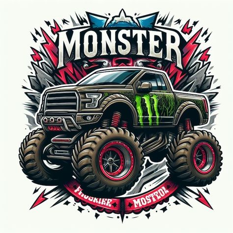 Monster truck design | Premium Photo #Freepik #photo #car #transportation #fun #road Monster Truck Wallpaper, Monster Truck Background, Monster Truck Design, Cartoon Monster Truck, Monster Truck Kids, Monster Car, Megladon Monster Truck, Monster Truck, Truck Design