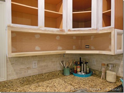 Raising kitchen cabinets and adding open cabinets below Under Cabinets Ideas, Kitchen Shelving And Cabinet Ideas, Open Shelf Under Kitchen Cabinets, Move Kitchen Cabinets Up, Shelf Under Kitchen Cabinet, Shelf Under Cabinets In Kitchen, Liquor Cupboard, Shelves Under Kitchen Cabinets, Diy Upper Kitchen Cabinets