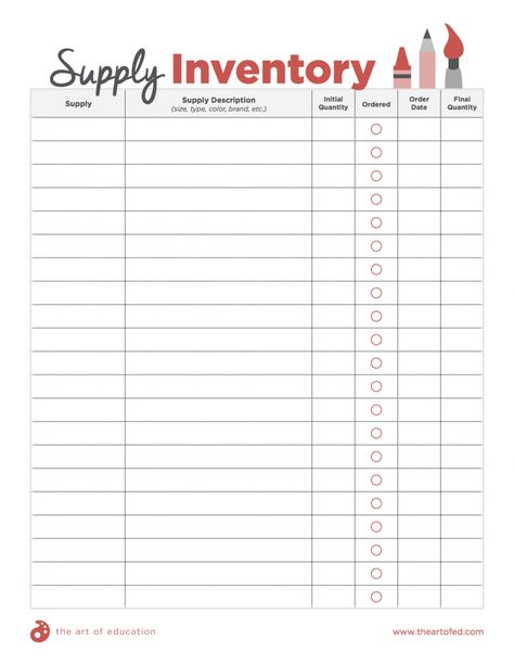 Supply List Template, Inventory List Template, Inventory Management Templates, Inventory Checklist, Small Business Forms, Inventory Sheet, Inventory Printable, Inventory Organization, Art Supplies List