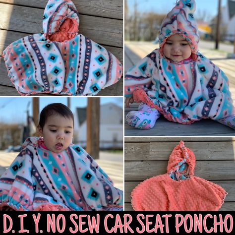 Diy Carseat Blanket, Fleece Carseat Poncho, Car Seat Poncho No Sew, Car Seat Poncho Diy No Sew, Car Seat Tie Blanket, Hooded Car Seat Poncho Pattern, Infant Car Seat Poncho, Tie Blanket Car Seat Poncho, Carseat Poncho Pattern No Sew