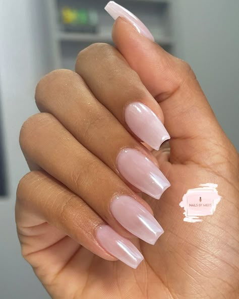 Glazed Donut Nails Coffin Shape, Coffin Glazed Nails, Pink Clear Chrome Nails, Clear Glazed Donut Nails, Glazed Nails Coffin, Neutral Chrome Nails Coffin, High Gloss Nails, Nude Chrome Nails Coffin, Coffin Pink Chrome Nails