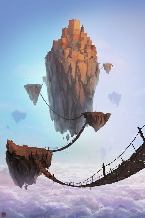 Island In The Sky, Floating Islands, Floating Island, Landscape Concept, Castle In The Sky, Fantasy City, Fantasy Setting, Fantasy Places, Concept Art Drawing