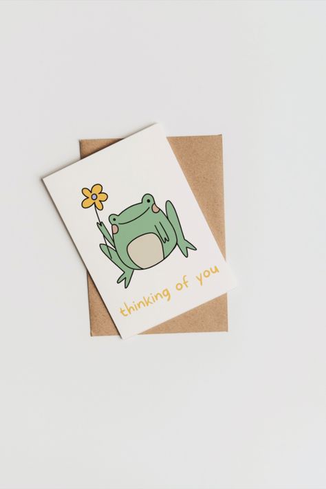 Frog Cards Handmade, Frog Gifts Ideas, Thinking Of You Card Ideas, Thinking Of You Cards Diy, Frog Birthday Cards, Thinking Of You Card, Green Birthday Card, Frog Cards, Easy Birthday Cards Diy