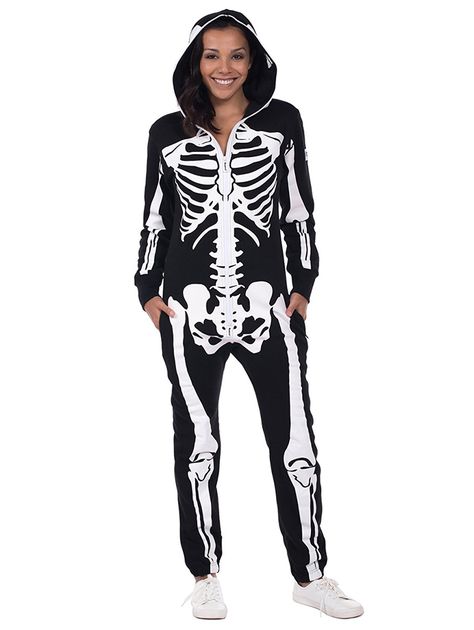 Amazon.com: Women's Skeleton Halloween Costume - Skeleton Jumpsuit Onesie: Small: Clothing Scary Black And White, Black And White Halloween, Costume Jumpsuit, Women Skeleton, Skeleton Halloween Costume, Baby Kostüm, Halloween Onesie, Spooky Skeleton, Tipsy Elves