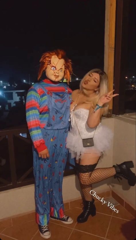 Chucky Costume Men, Diy Chucky Costume, Chucky And Tiffany Costume, Tiffany Costume, Chucky Costume, Chucky Tiffany, Halloween Outfit Ideas, Couple Costume, Halloween 2023