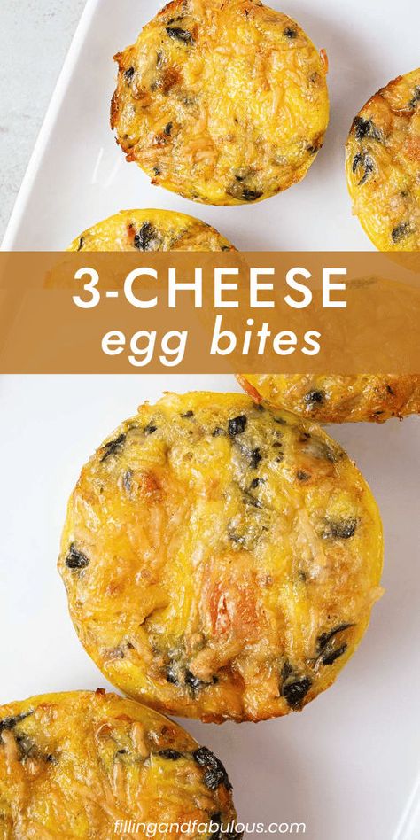 These 3-Cheese Egg Bites are an easy breakfast recipe that's loaded with cheese and veggies, making them the perfect breakfast meal prep egg bites. Delicious and protein-packed, they're one of the best quick breakfast ideas for busy mornings! Egg Bites With Quinoa, Breakfast Casserole Bites, Meal Prep Egg Bites, Egg Bites Muffin Tins, Baked Egg Bites, Healthy Egg Bites, Mini Egg Bites, Quick Breakfast Ideas, Homemade Breakfast Recipes