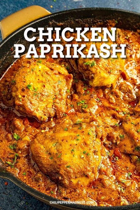 Chicken Paprikash Recipe, Hungarian Chicken Paprikash, Paprikash Recipe, Hungarian Chicken, Chicken Paprikash, Paprika Sauce, Seared Chicken, Spicy Chicken Recipes, Paprika Chicken