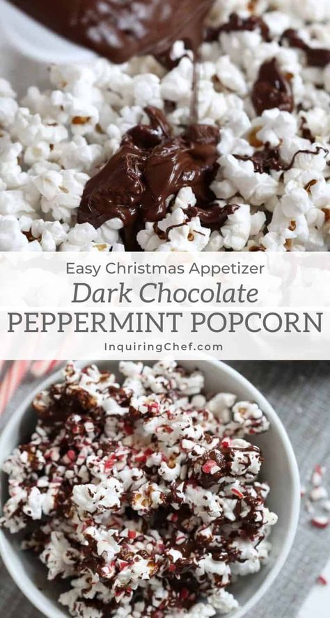 Peppermint Chocolate Popcorn, Christmas Popcorn Bags Ideas, Dark Chocolate Popcorn, Christmas Popcorn Mix Recipes, Specialty Popcorn, Peppermint Popcorn Recipe, Christmas Popcorn Recipes, Easy Holiday Snacks, Peppermint Popcorn