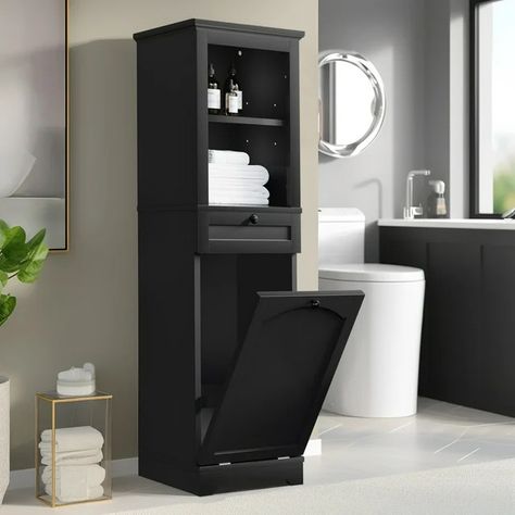 Dextrus 53"H Tilt Out Laundry Cabinet with Basket, Freestanding Laundry Hamper Bathroom Storage Cabinet Unit with Drawer, 2 Layer Open Shelf, Black - Walmart.com Hidden Hamper, Laundry Hamper Bathroom, Storage Shelves Bathroom, Bathroom Hampers, Tilt Out Hamper, Hamper Cabinet, Tilt Out Laundry Hamper, Laundry Cabinet, Freestanding Bathroom Storage